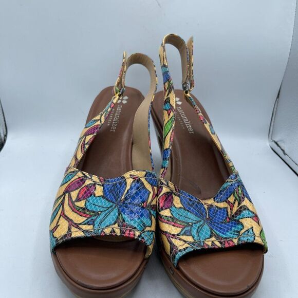 NATURALIZER N5 CONTOUR Wooden Heels Floral Slingback Shoes 9 - Picture 2 of 14